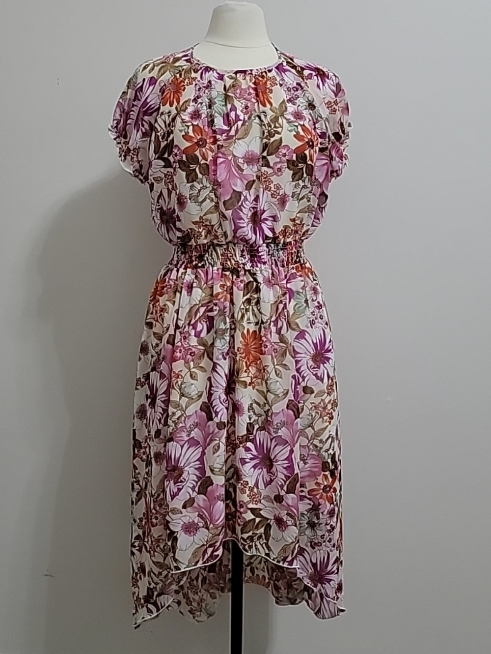 Stella & Julie Womens Multicolor Floral Short Sleeve Hi Low Flare Dress 14W EUC